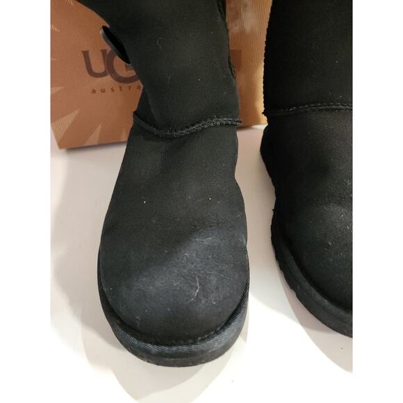 UGG Women Bailey Button Bling Black Boots Size 7 Sheepskin Shearling S/N 5803 - Picture 5 of 13